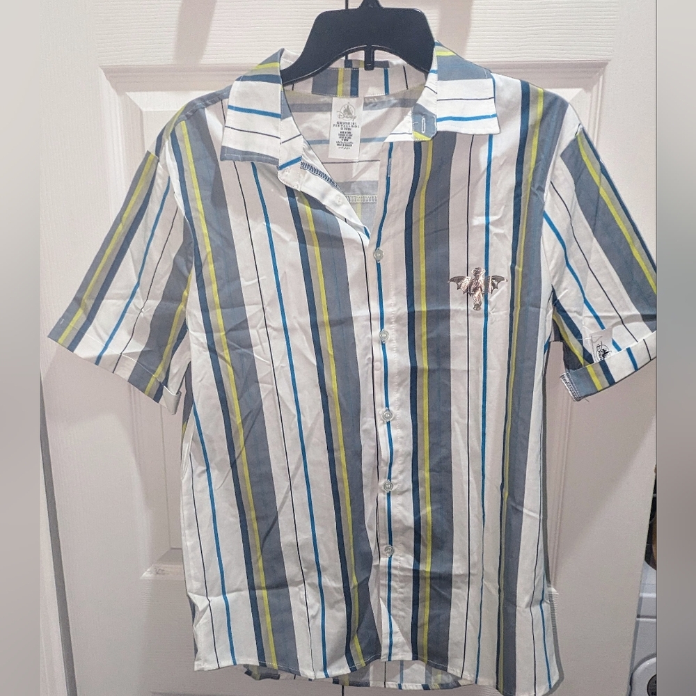 NWT,Disney parks,Haunted Mansion,button up,short sleeve,striped shirt-men's SM